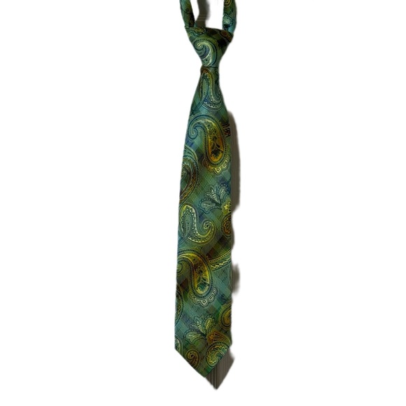 Teal Paisley Stacy Adams Necktie & Pocket Square [handkerchief] Combo - Picture 2 of 5